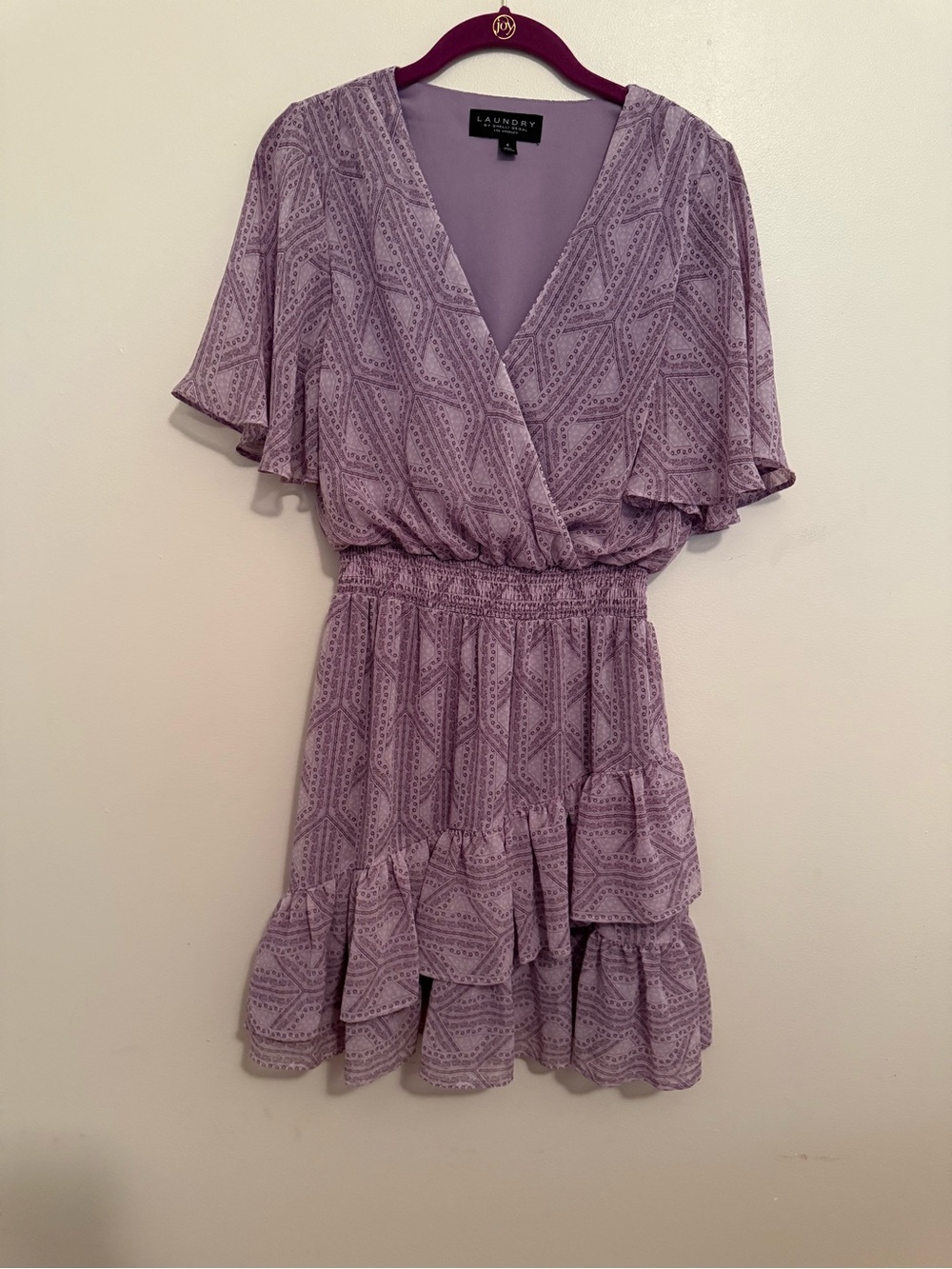 Laundry By Shelli Segal Lilac Printed Ruffle Wrap Mini Dress